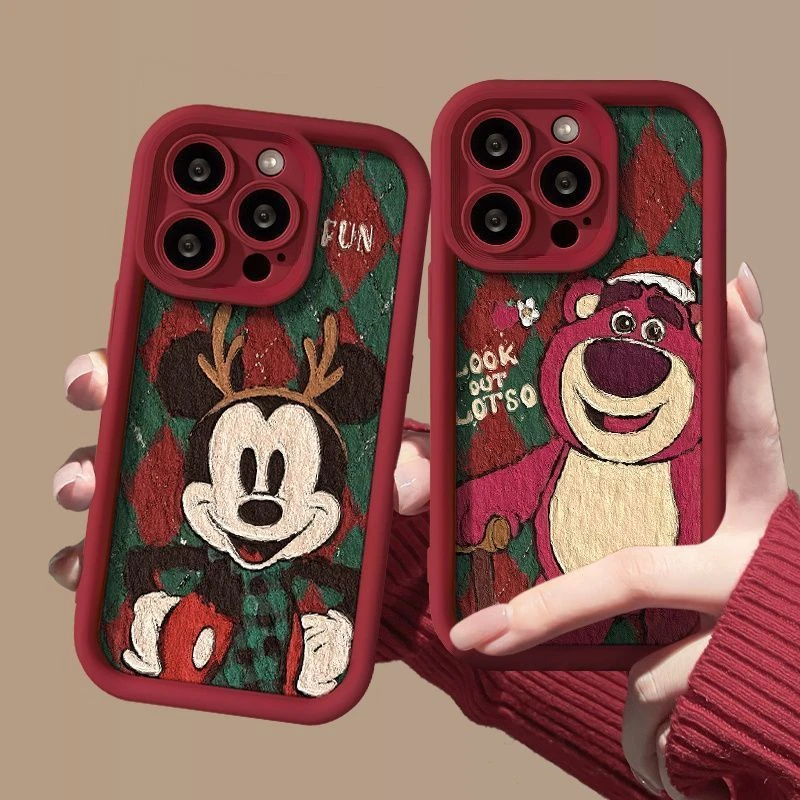 菱格草莓熊适用iPhone16苹果13手机壳15promax可爱12个性14硅胶11