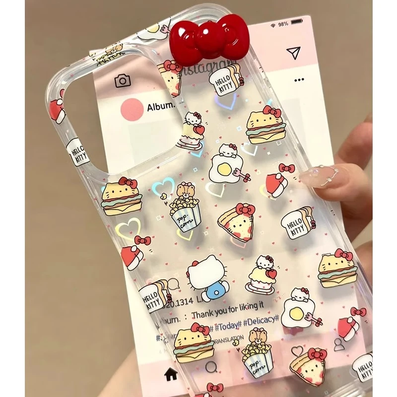 镭射汉堡凯蒂猫适用iPhone13苹果14透明手机壳15promax可爱11少女