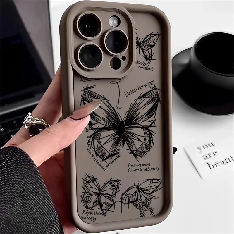 艺术手绘蝴蝶iphone14promax苹果13手机壳15女款11复古12全包xr/x