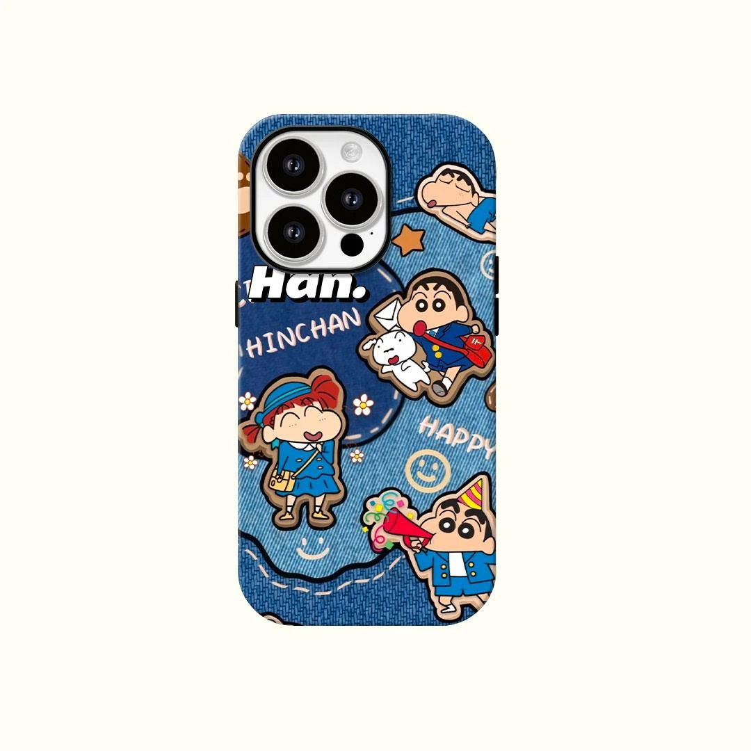 牛仔纹小新荔枝纹适用苹果15手机壳iPhone14pro潮款13软壳12防摔