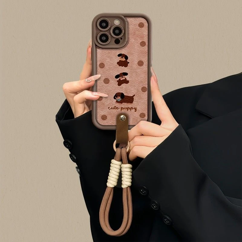 可爱小狗适用iphone16ProMax手机壳15苹果13/14全包12/11挂绳xr软