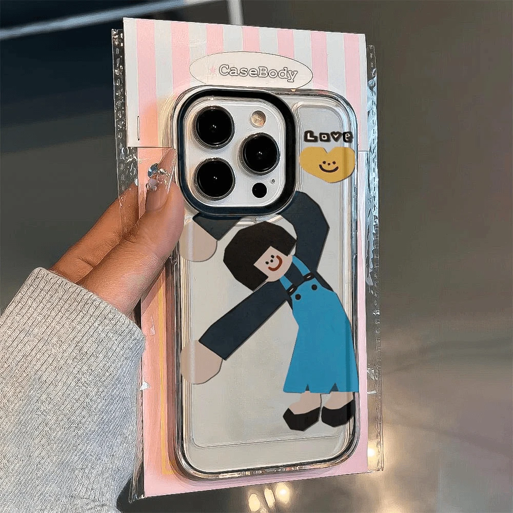 摆手蓝衣女孩适用苹果13promax手机壳iPhone14简约12创意15少女11