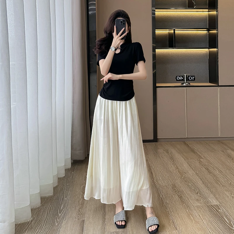 欧货休闲时尚运动套装女夏新款黑色复古减龄上衣设计感裙裤两件套