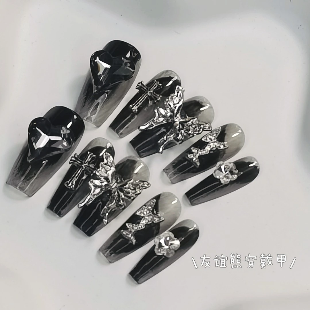 【7094】新款暗黑宝石蝴蝶秋冬显白新款穿戴甲美甲