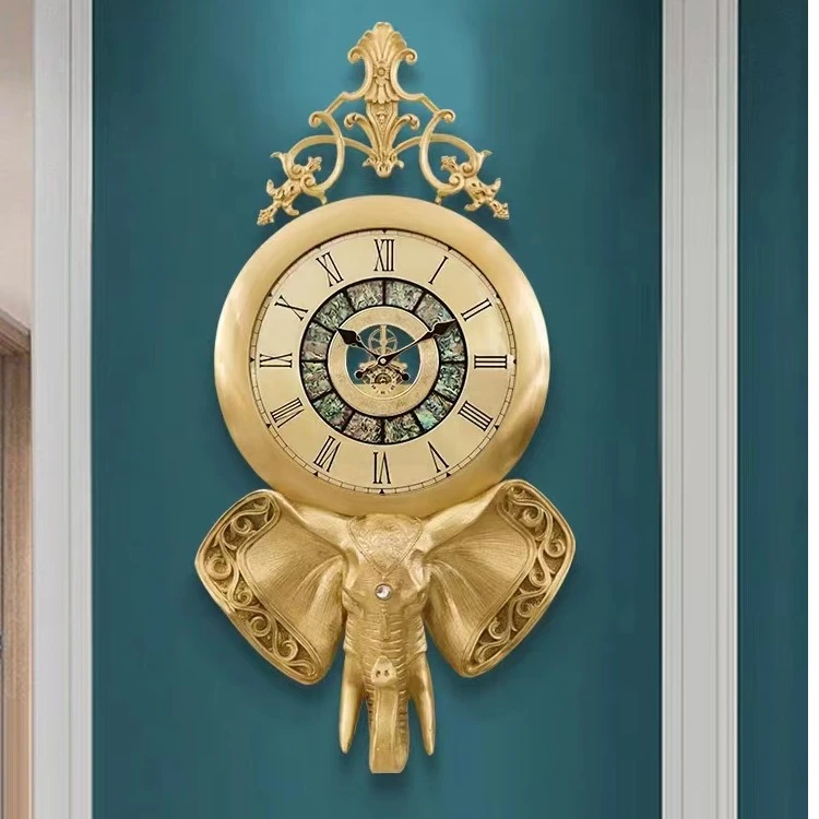 吉象如意大象钟客厅家用创意钟表挂钟静音时钟美式轻奢大气中式