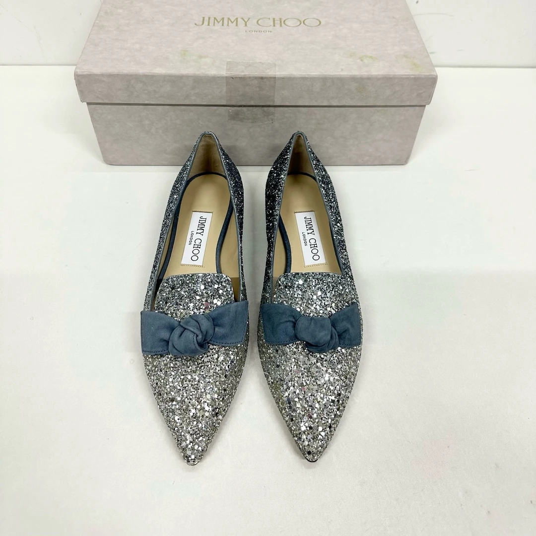 99新 JIMMY CHOO/吉米周 36-38.5码/时尚冰雪奇缘渐变尖头平底鞋