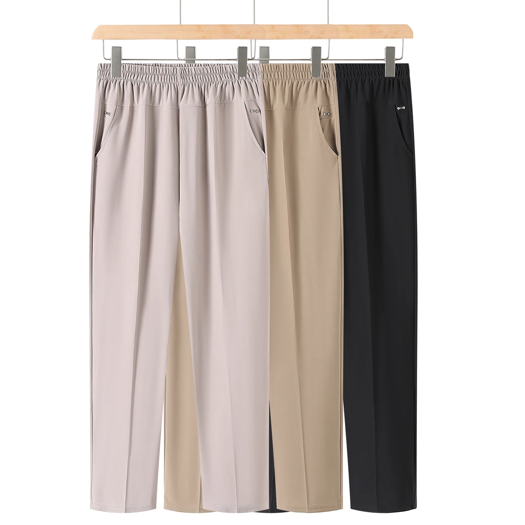 2025夏季九分裤时尚百搭薄款透气宽松弹力高腰中老年休闲直筒裤