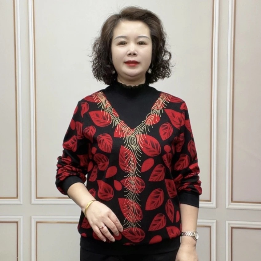 2024秋季时尚妈妈装显瘦宽松新款休闲百搭气质长袖弹力打底衫