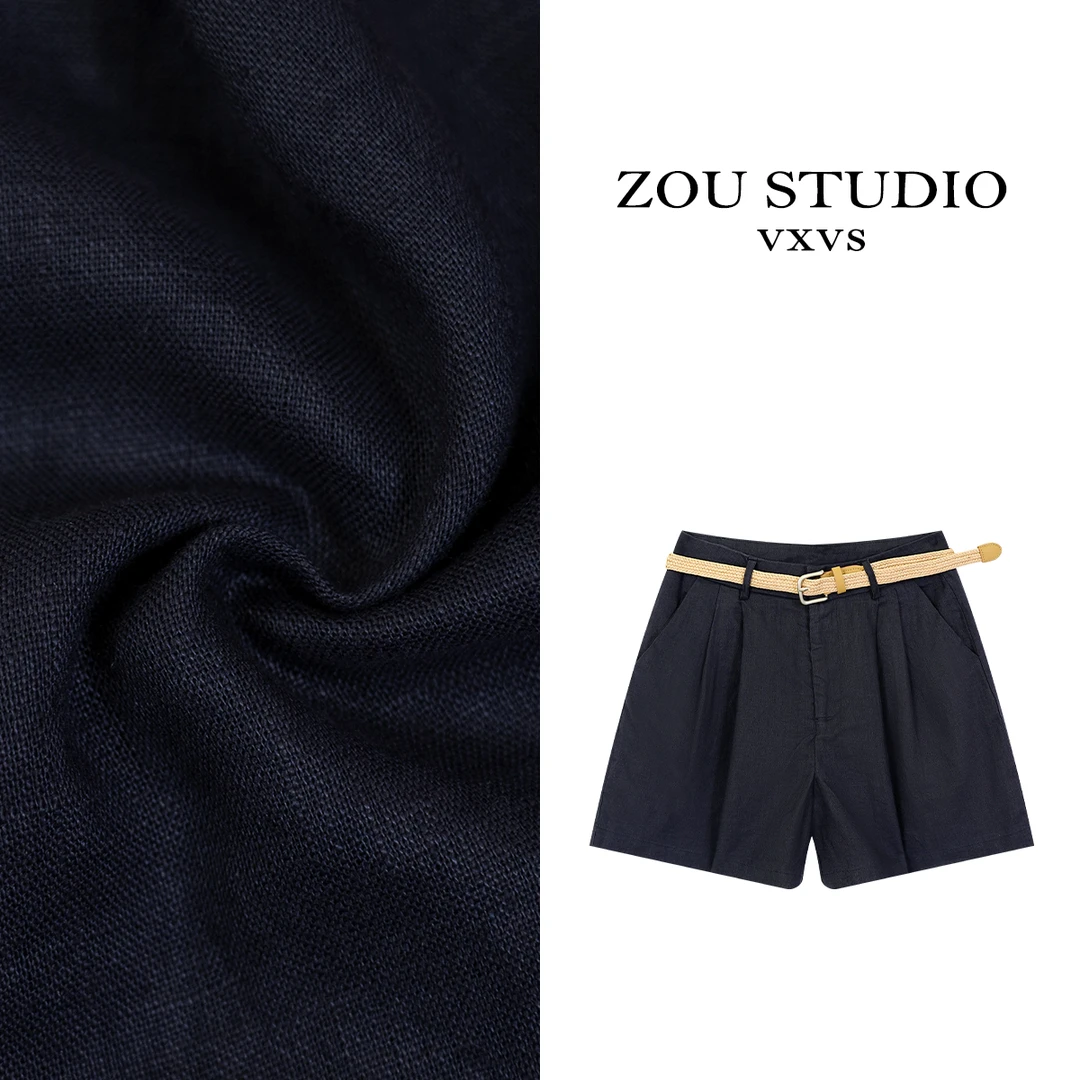 ZOU STUDIO【VXVS】 山雨雾 夏款麻料凉感纯色百搭短裤60186