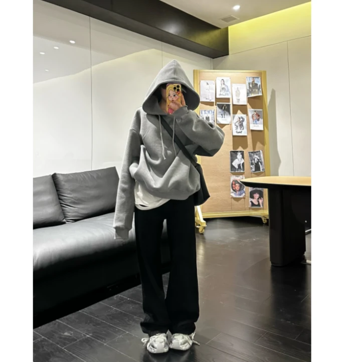 ZOU STUDIO【VXVS】 后字母卫衣  秋冬美式宽松百搭连帽卫衣 20586