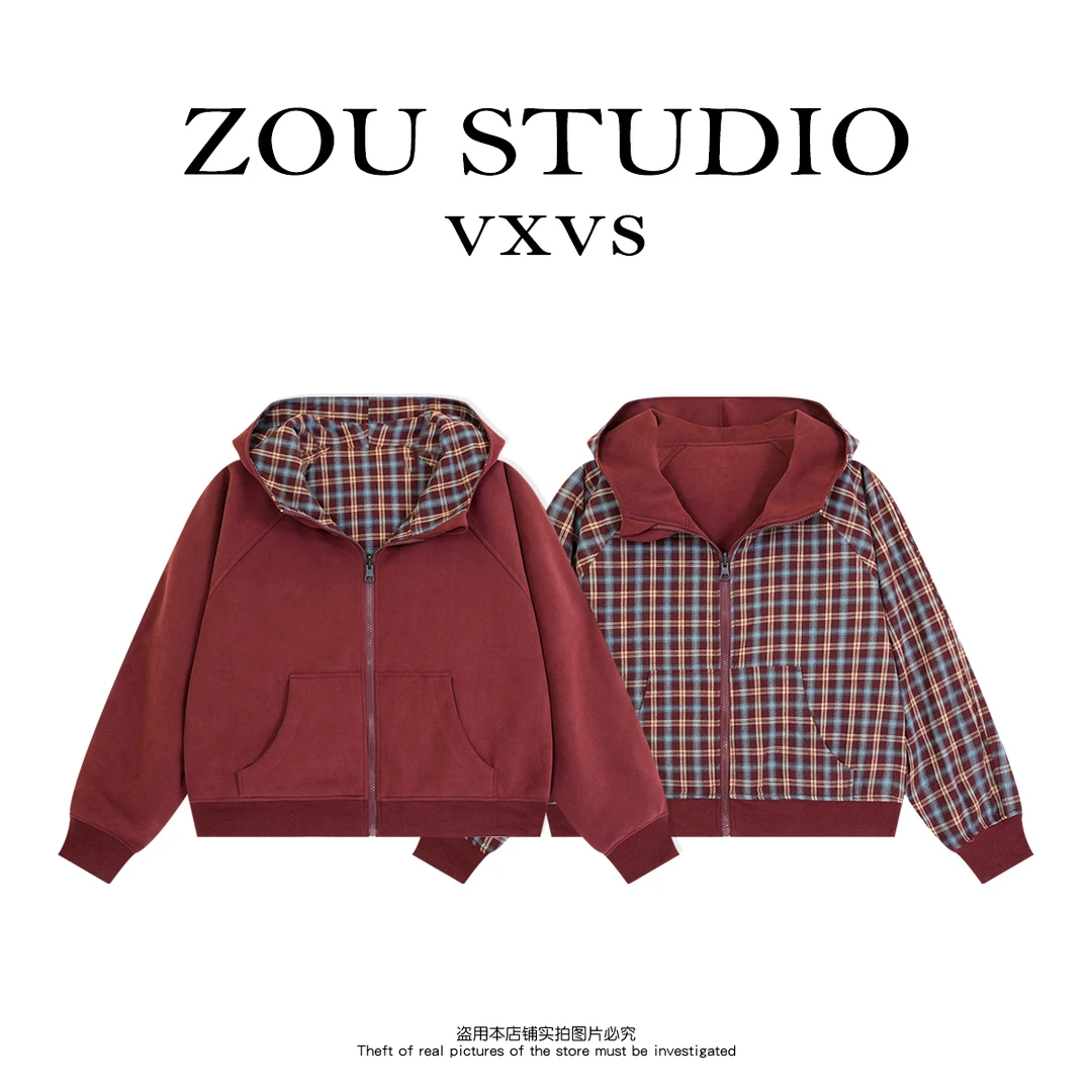 ZOU STUDIO【VXVS】内外兼备 显瘦拉链连帽卫衣外套3721