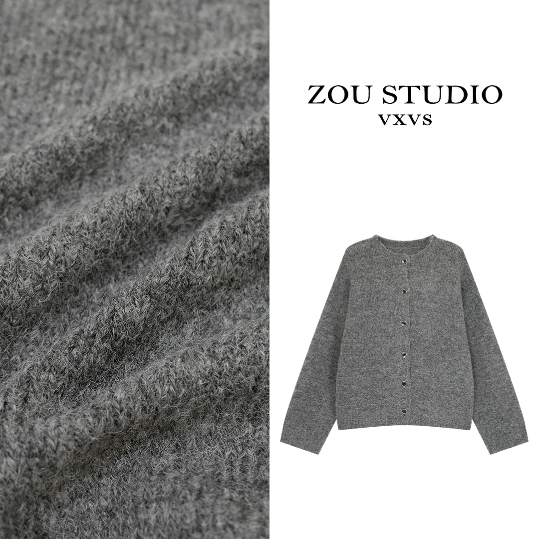 ZOU STUDIO【VXVS】软糯毛衣   极简百搭慵懒风羊毛开衫毛衣 70029