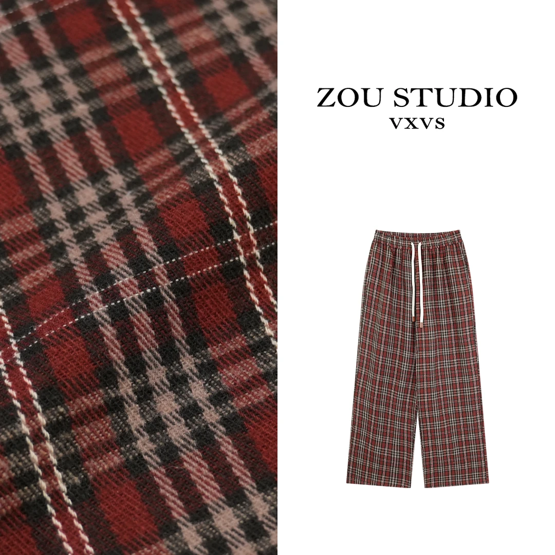 ZOU STUDIO 【VXVS】 复古红格 新款百搭舒适休闲裤283-1