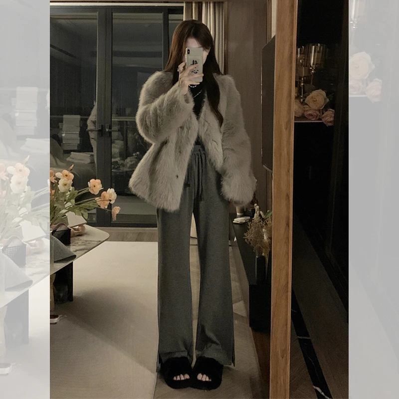 小香风仿貂绒皮毛一体外套女秋冬季小众设计高级感毛毛绒环保