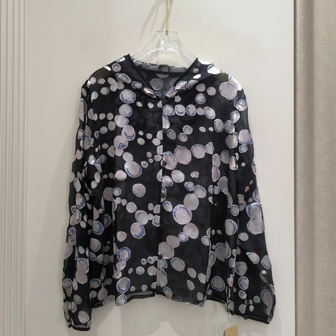桑蚕丝烂花绒防晒连帽开衫薄款外搭百搭宽松棒球服长袖上衣女外套