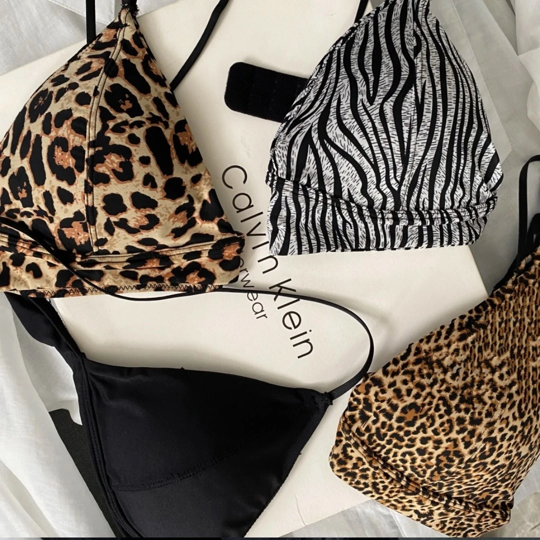 808豹纹系列性感细带法式三角杯薄杯无钢圈内衣