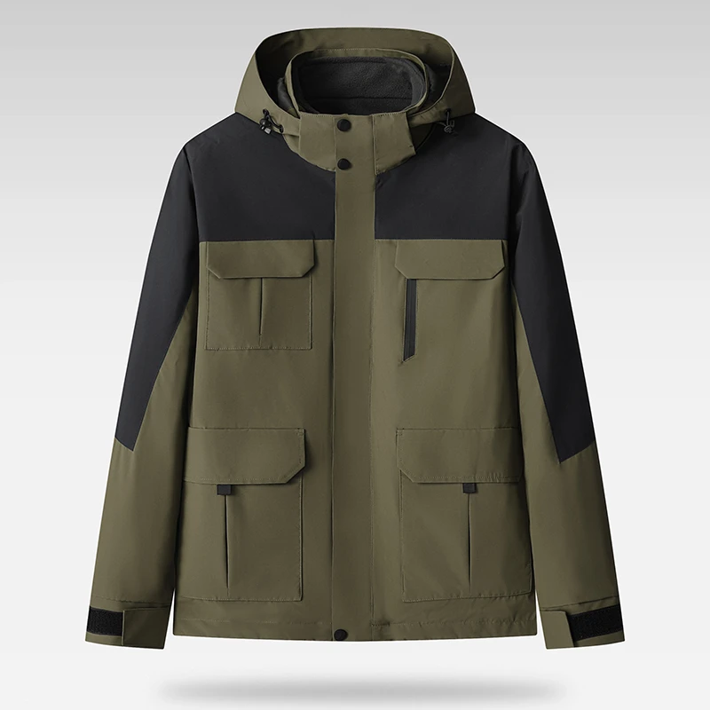 【主持人】新款男士户外加厚可脱卸帽情侣款冲锋衣夹克V9L53500