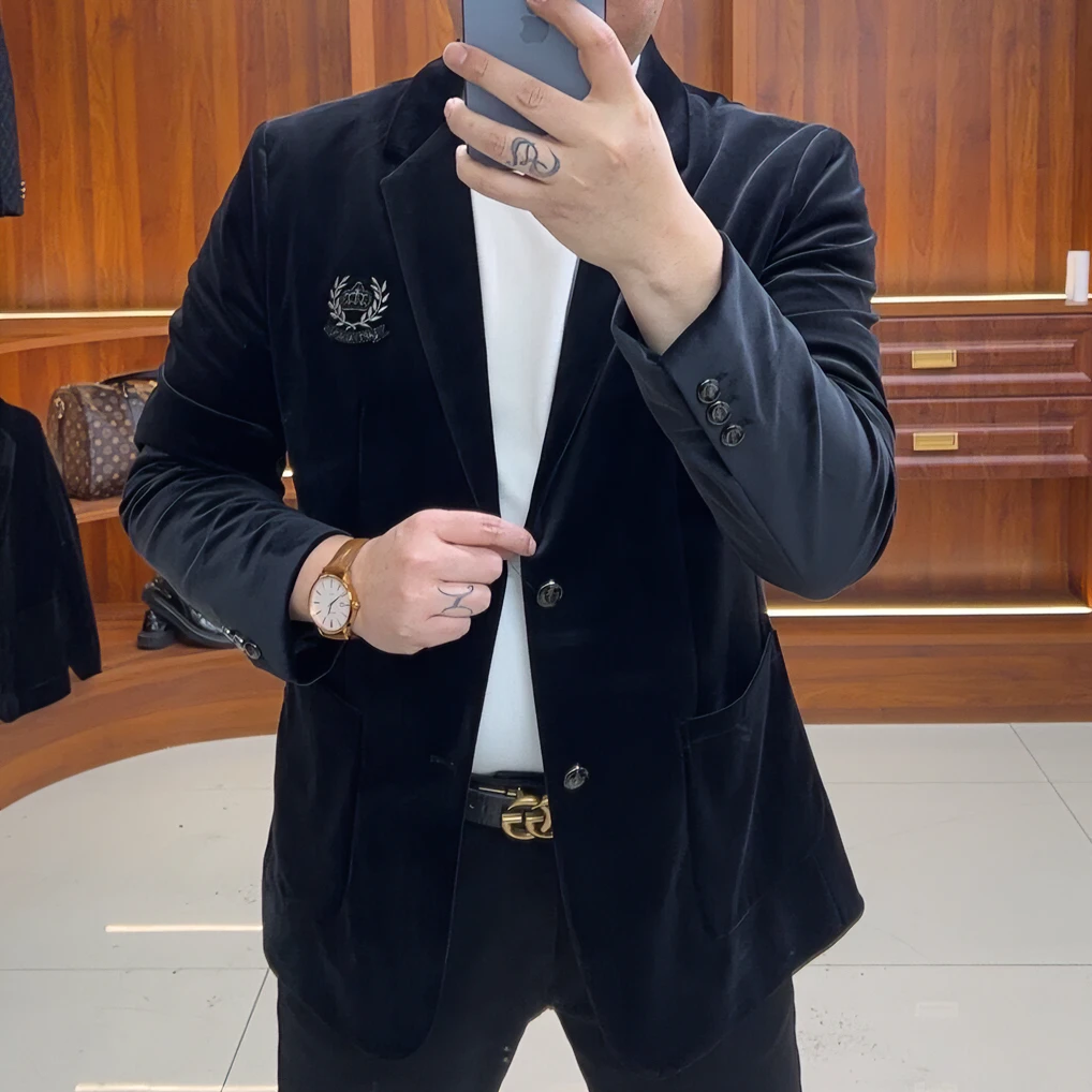 BUSINESS男士商务丝绒高品质百搭轻奢修身西服外套