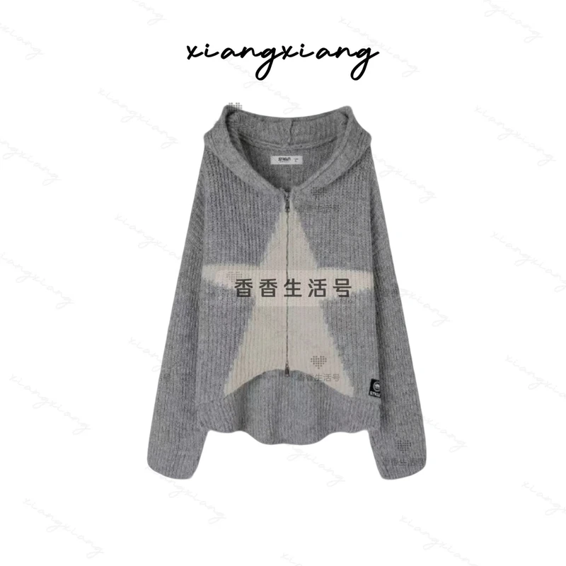 【香香专属】女装秋冬韩系连帽毛衣加厚女双拉链针织开衫外套XZ2459