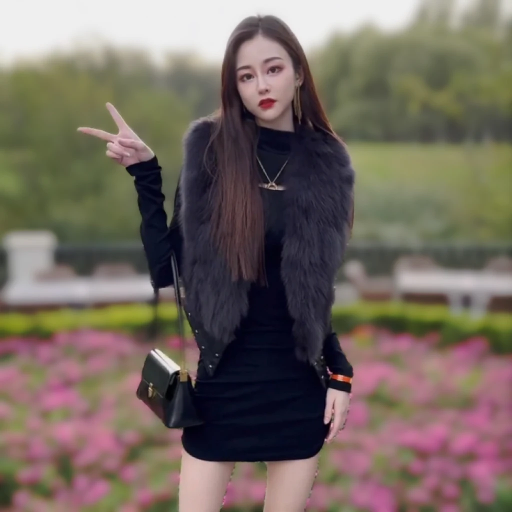 高档皮草马甲女款秋冬外穿时髦洋气狐狸毛拼接显瘦短款坎肩背心