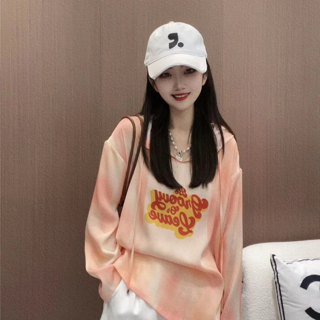 《CHUN》字母晕染连帽桑蚕丝上衣