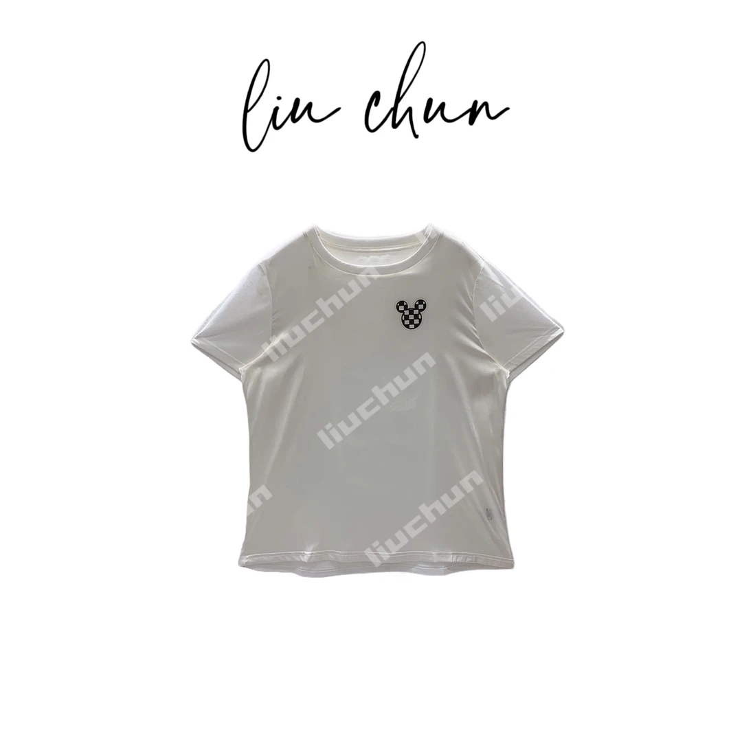 《CHUN》格子胸章AB面桑蚕丝T恤