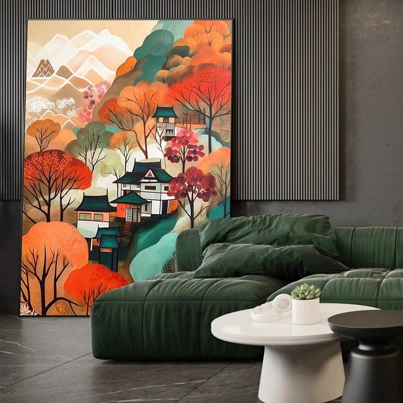 诧寂风霓虹村落色彩艺术砂岩肌理质感卧室客餐厅装饰画时尚轻奢