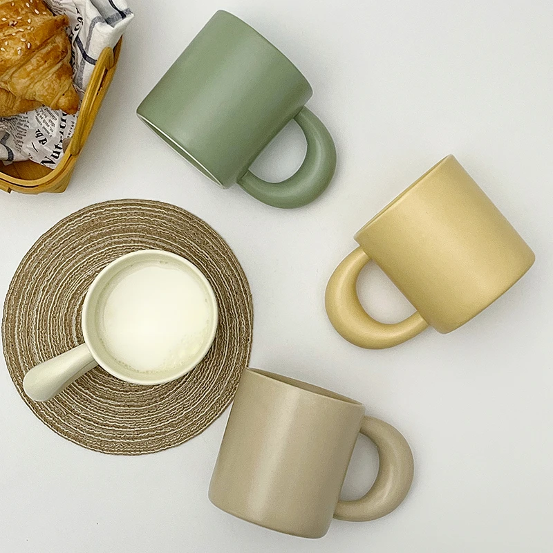 爆款家用高颜值创意纯色胖胖柄马克杯可爱情侣牛奶水杯杯碟大容量