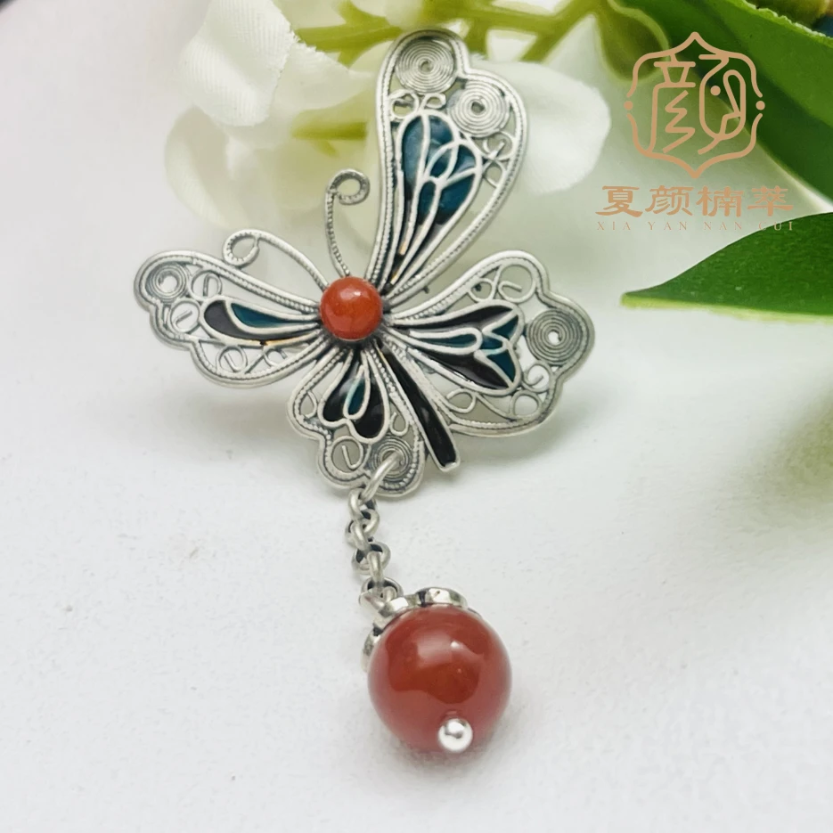 吊坠925银 【夏颜楠萃】S925银 复古蝴蝶流苏吊坠 国风 大气