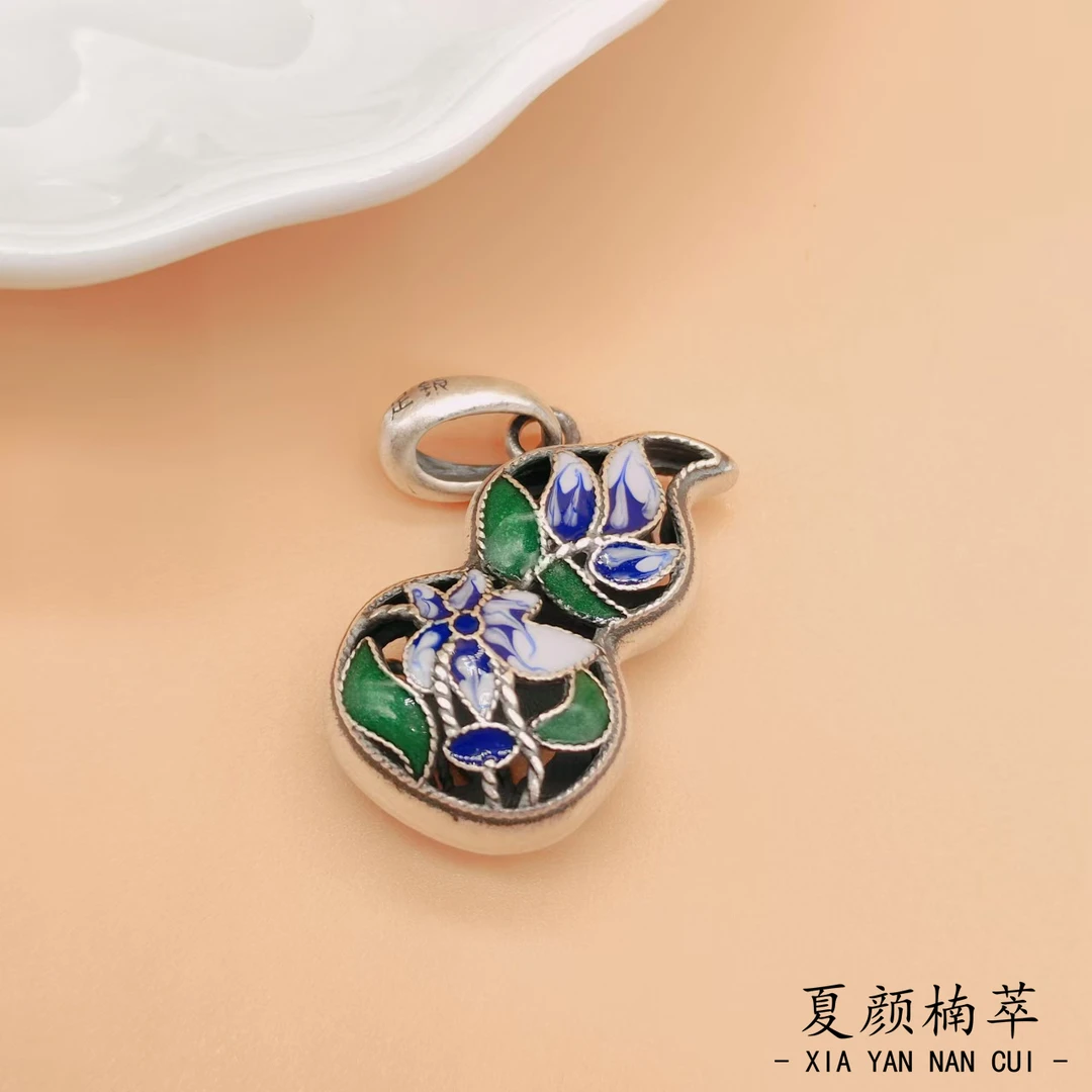 吊坠足银珐琅 【夏颜楠萃】足银珐琅彩花丝莲花葫芦吊坠  国风时尚