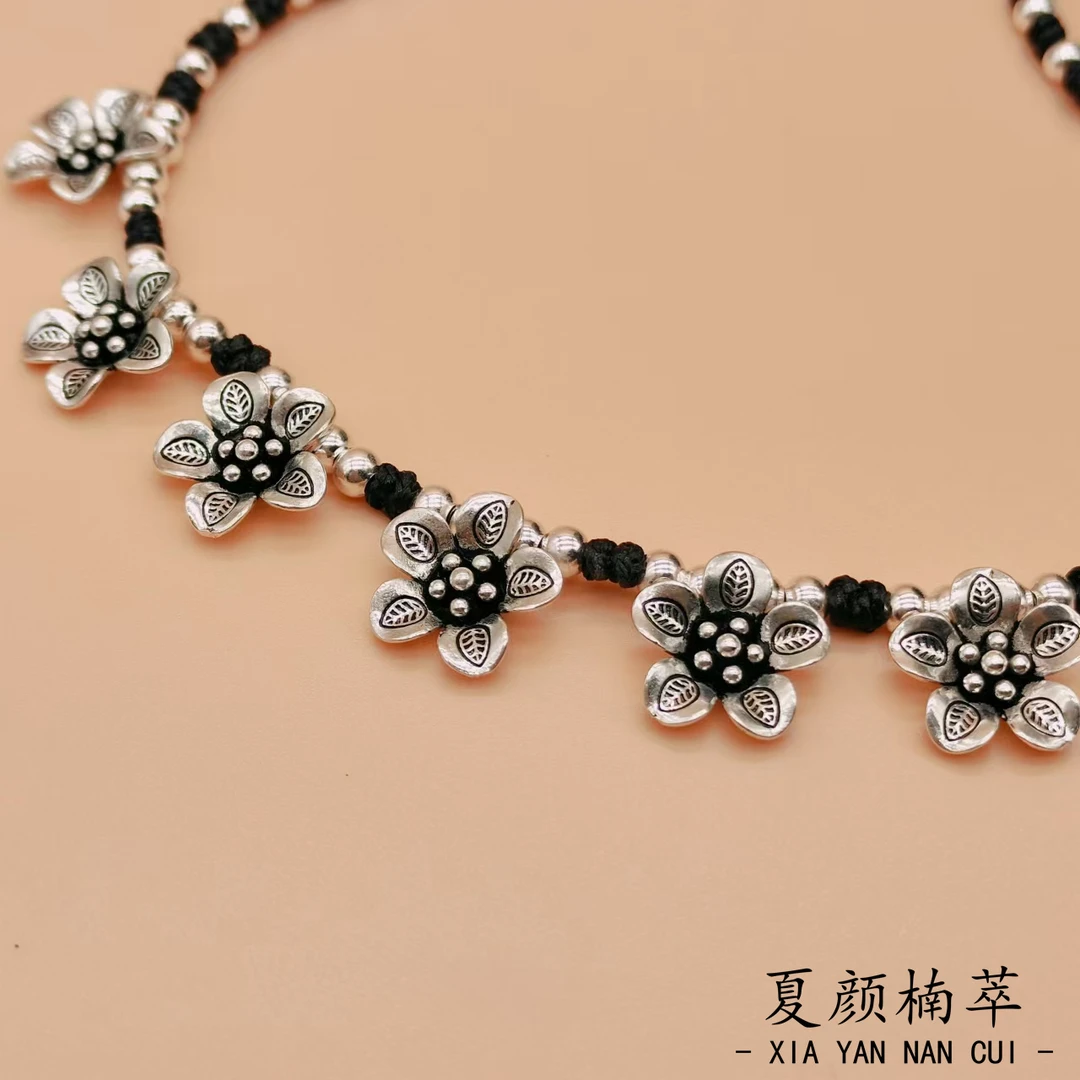 链子925银 【夏颜楠萃】S925银玫瑰花纯手工编织项链，时尚  百搭