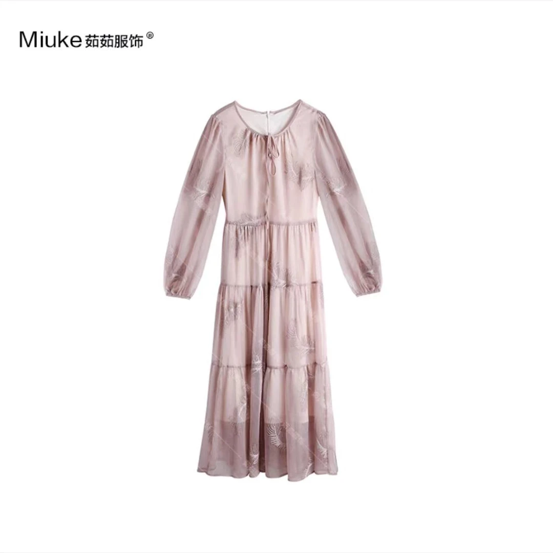 2024年新款高腰套头连衣裙女夏季气质收腰轻奢显瘦气质长裙长袖