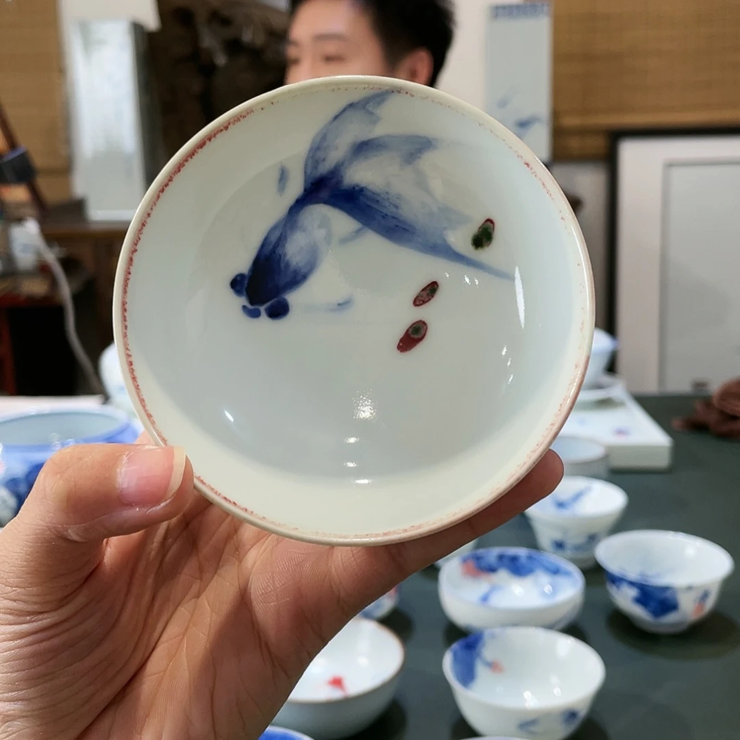 杯萧御画虾手工手绘