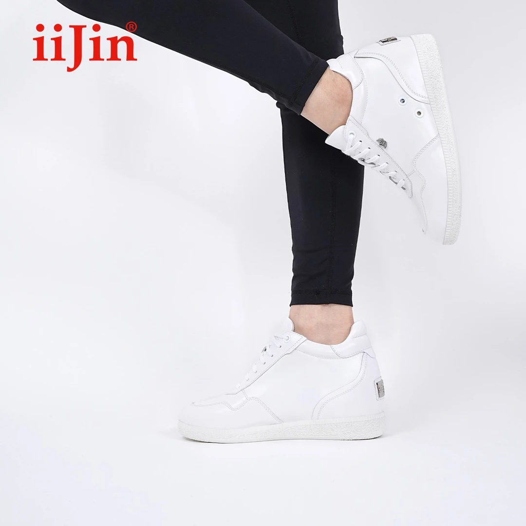 iiJin艾今官方24春新品6.5cm复古厚底内增高德训小白鞋女YF263ESH