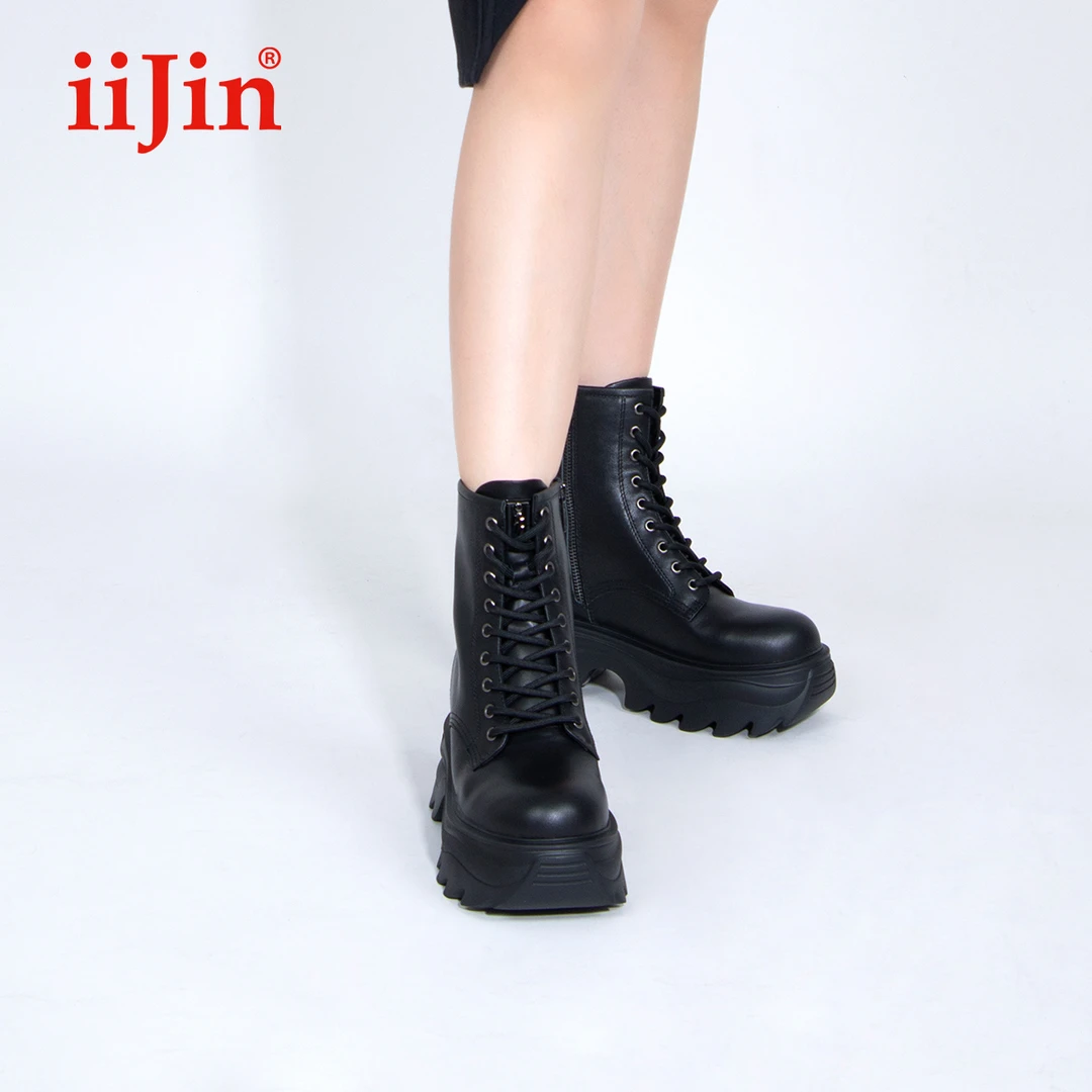 iiJin艾今官方23秋冬新品9.5cm厚底内增高显瘦马丁靴女YF885UGE