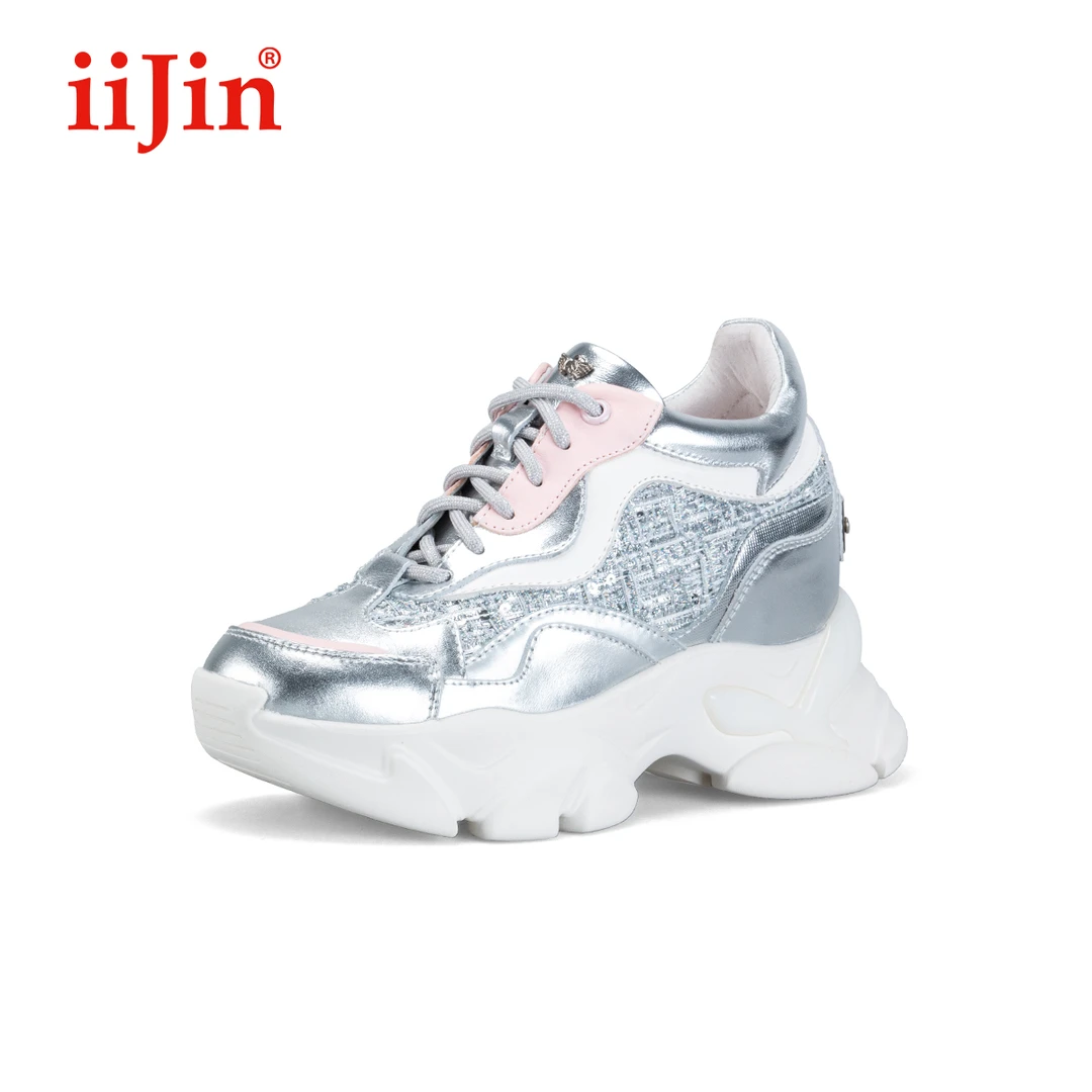 iiJin艾今官方2023秋新品9.5cm时尚厚底内增高老爹鞋女YF677RAA