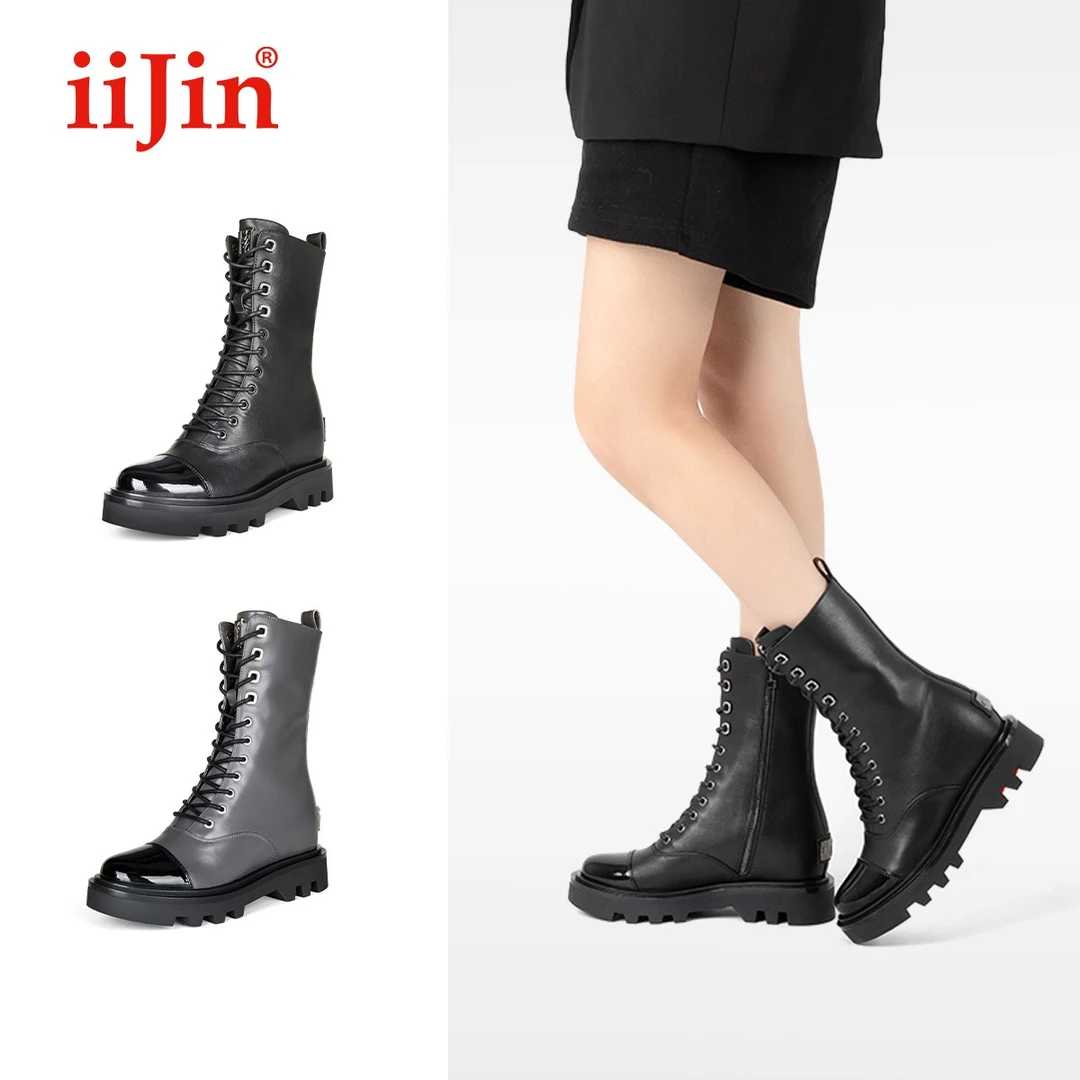 iiJin/艾今官方11孔8cm厚底内增高显瘦马丁靴子女YF863OGN