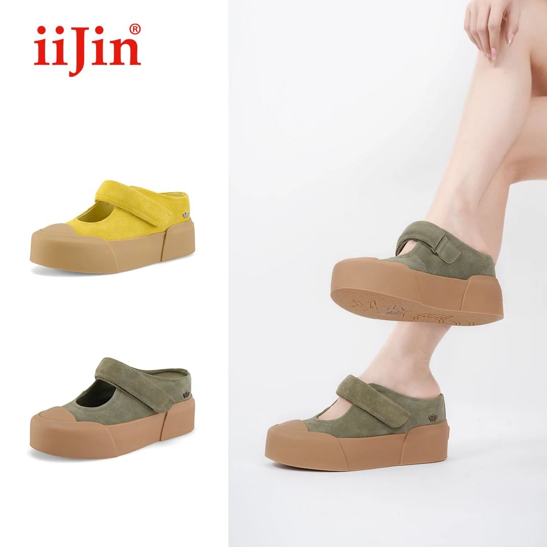 iiJin艾今24春新品8cm厚底内增高复古玛丽珍包头拖鞋女YF698ABQ1