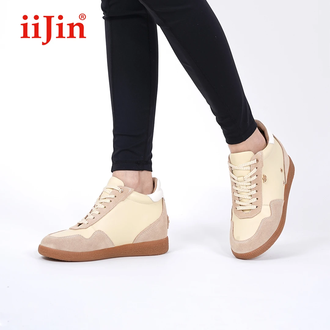 iiJin艾今24春新品6.5cm美拉德复古厚底内增高德训鞋女YF263ESH1