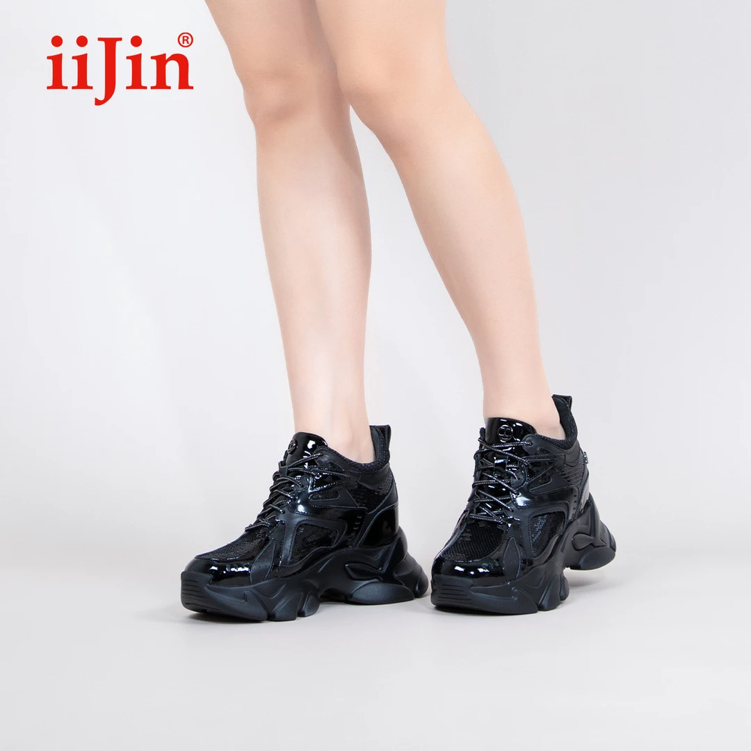 iiJin艾今官方2023秋冬新9.5cm厚底内增高休闲老爹鞋女YF677NSA