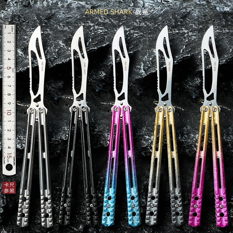 战鲨轴套系统/钢鲸未开刃蝴蝶刀花式练习训练折叠甩手儿童玩具刀