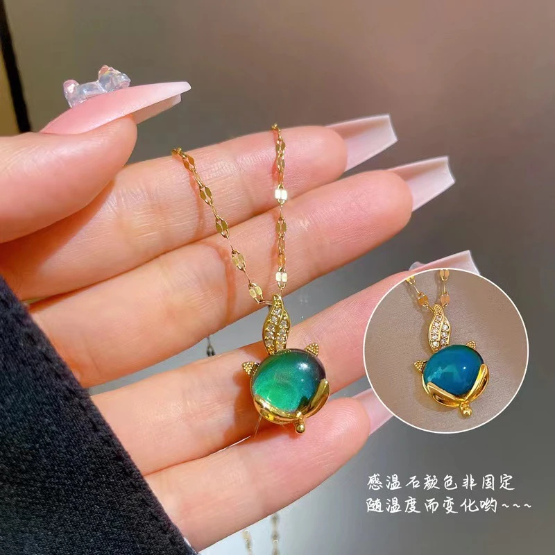 钛钢项链 不掉色感温变色小狐狸 NEW387