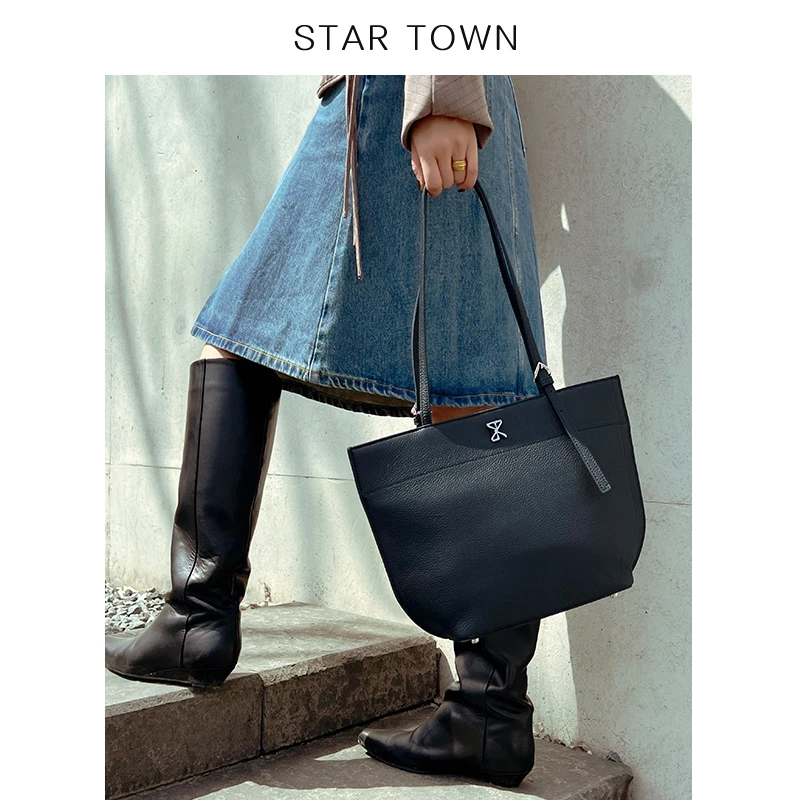 STARTOWN简约小众百搭通勤头层牛皮时尚秋冬肩包休闲帆船包