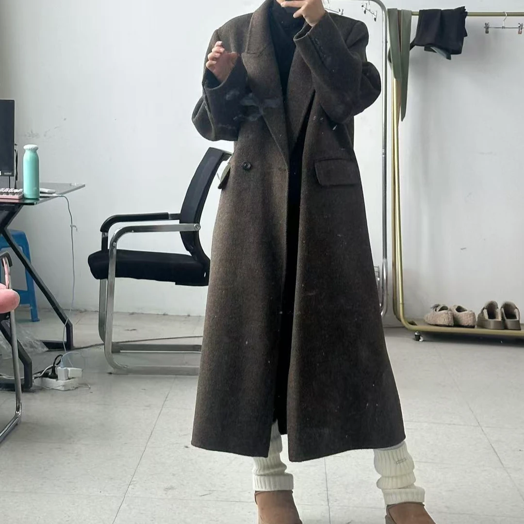 【男友风】24新款韩版气质时尚宽松设计感休闲小众双面羊毛大衣