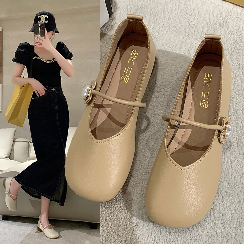 单鞋女夏春秋季2023新款奶奶鞋一脚蹬玛丽珍鞋百搭豆豆鞋软底春夏