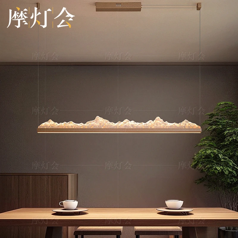 摩灯会 茶室吊灯 餐厅2025新款餐桌一字长条新中式创意造型 9986