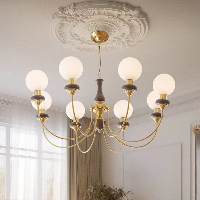 客厅吊灯 法式复古护眼高级感大气餐厅中古奶油风魔豆灯具9923