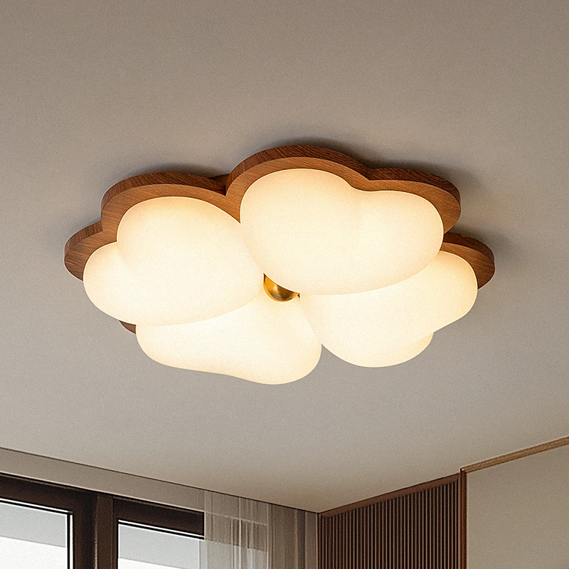摩灯会 卧室吸顶灯 原木风现代奶油风护眼全光谱创意花朵 24247