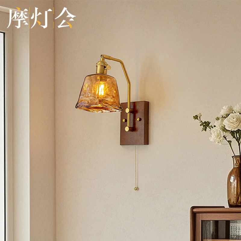 摩灯会 法式复古玻璃壁灯 美式卧室床头客厅创意简约个性24359
