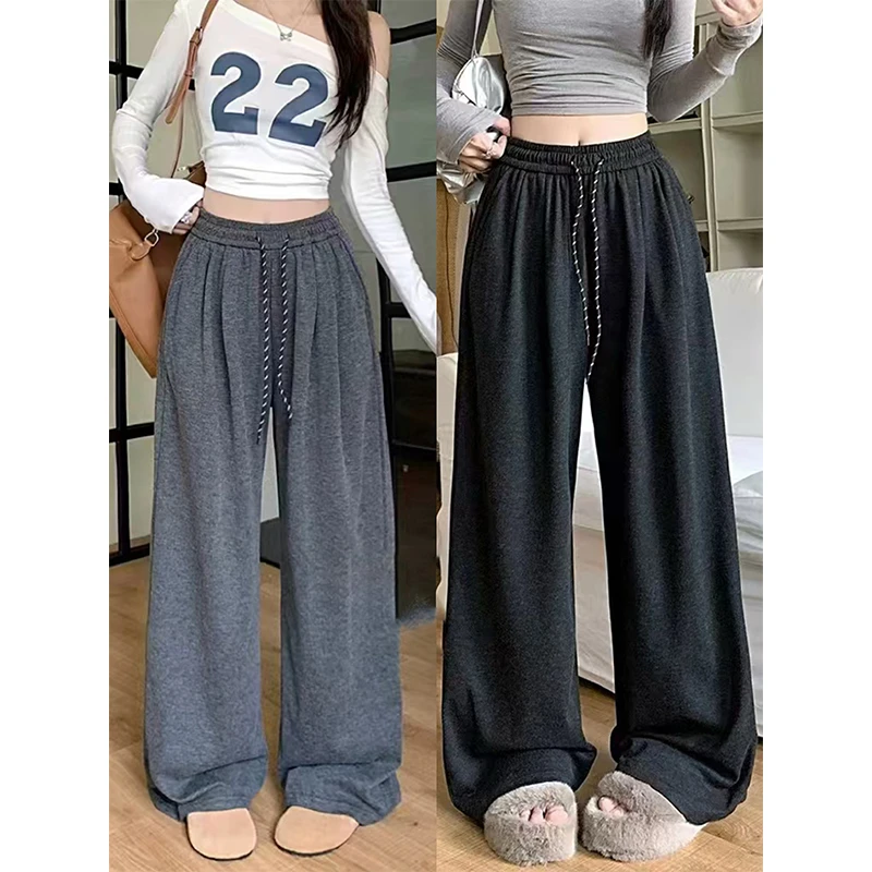 抽绳复古慵懒糯米绒山本阔腿裤女秋冬加厚宽松垂感拖地直筒休闲裤